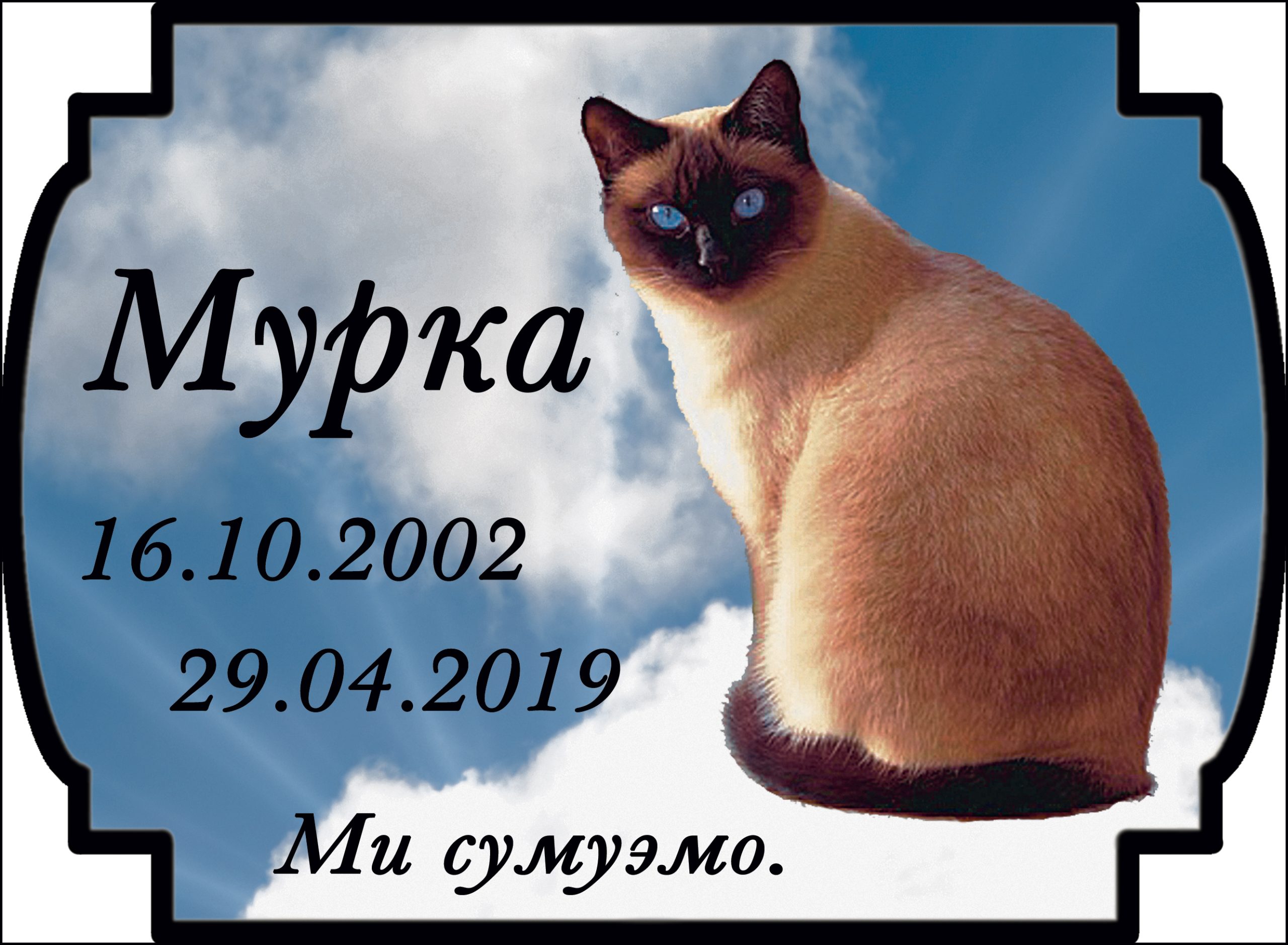 Табличка на памʼятник тварині з фото та написом, арт. 14309